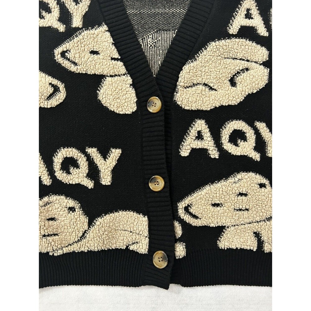 AQY Bear Sweater Cardigan Womens L XL Black Long Sleeve Chunky Harajuku Y2K - Picture 9 of 9